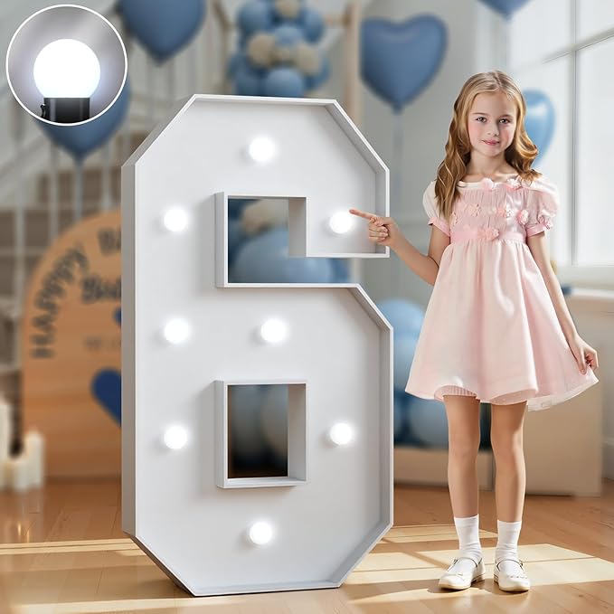 Marquee Numbers 3 Feet Tall Big Light Up Numbers 6th 16th 60th Happy Birthday Decorations Sweet 16 White Anniversary Party Decor Large Cardboard Prop Backdrop Sign 6