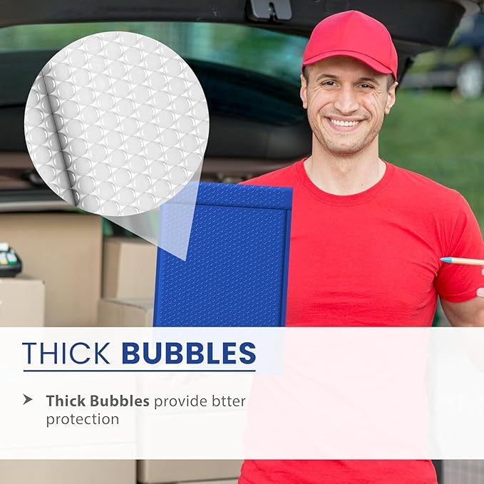 Royal Blue Large Poly Bubble Mailers 12x15 inch | Self Seal Padded Envelopes Cushioned Bubble Mailer | Usable Size 12x15 | WaterProof | Lightweight mailing Shipping Bags | 50 Pack Bulk