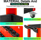 Heavy Duty 3 Tier Rolling Tool Cart, Mechanic Storage Organizer with Pegboard & Hooks, Lockable Wheels Utility Cart for Garage, Auto Repair Shop, Workshop, Warehouse（Red & Black）
