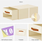 Stackable Storage Drawers - Pull Out Storage Bins with Drawers for Closet Clothes Organizers with Weekly Labels & Clear Window, Closet Shelf Storage for Bedroom, Living Room, 5 Pack, Beige