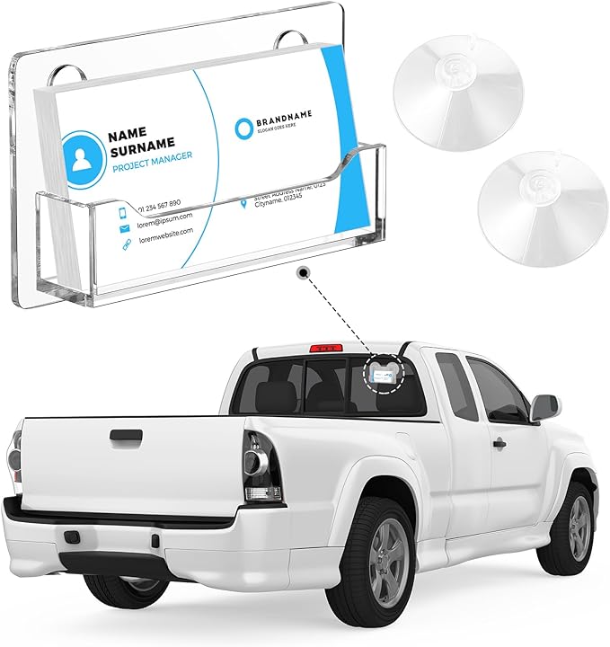 Window Mount Business Card Holder with Suction Cups Acrylic Single Pocket Organizer Clear Card Holder Acrylic Display Storage for Home Office