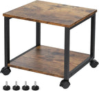 Under Desk Printer Stand - 2-Tier Industrial Mobile Printer Table with Storage Shelf, Heavy Duty Wood Rolling Printer Cart with Wheels for Home and Office,Rustic Brown