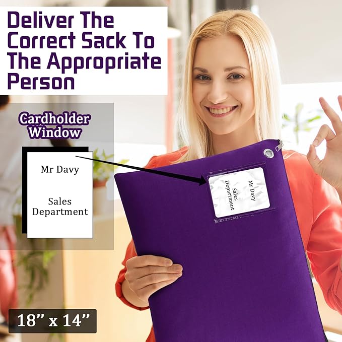 4 Pcs Interoffice Mailer Canvas Transit Sack Zipper Bag 18" x 14" Large Zipper Pouch with Grommet Interoffice Mail Bag (Purple)