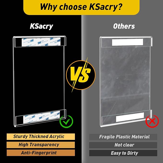 KSacry 12 Pcs Acrylic Sign Holder 11 x 8.5, Horizontal Wall Mount Sign Holders with 3M Adhesive, Clear Plastic Frames Paper Display Sign Holders for Office, Home, Store, Restaurant - No Drilling