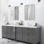 Silver Framed Bathroom Mirror, Brushed Nickel Large Rounded Corner Rectangle Wall Mirror, Tempered Glass, Shatter Proof, Anti-Rust, Hangs Horizontally or Vertically (28" x 36", Silver)