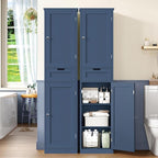 Iwell 67" Tall Bathroom Cabinet, Storage Cabinet with 2 Doors & 1 Drawer, Bathroom Storage Cabinets with Adjustable Shelves, for Living Room, Laundry Room, Home Office, Blue
