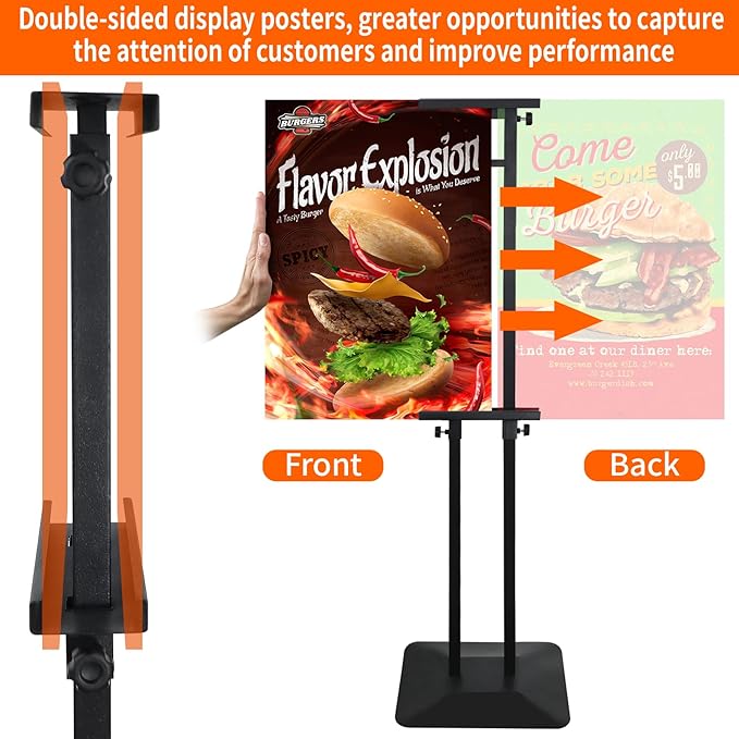 Poster Stand Heavy Duty - 2Pack Adjustable Poster Board Stand, Double-Sided Poster Stands for Display Banner Foam, Black Metal Pedestal Poster Sign Stand Outdoor Floor Standing Sign Holder
