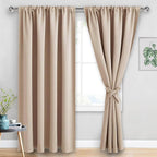 JIUZHEN Blackout Curtains for Bedroom - 70 x 84 Inch Extra Wide Privacy Assured Thermal Insulated Room Darkening Room Divider Curtain Cover for Living Room, Set of 2 Panels with Tiebacks, Beige