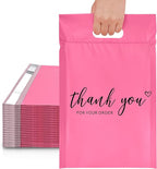 JinRuiKJ Poly Mailers with Handle 14.5x19 Inch 50 Pcs, Easy to Carry Packaging Bags for Small Business, Thank You Shipping Bags with Self Adhesive Strip, Tearproof and Waterproof - Pink