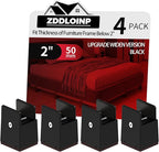 4Pack Bed Risers with Adjustable Screw Clamp, Fit Thickness of Furniture Frame from 0 to 2 Inch, Elevation in Heights 2" Heavy Duty Risers for Lifting Couch Desk Table Cabinet Nightstand, Black