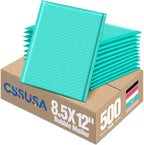 GSSUSA Teal Bubble Mailers 8.5X12 Inches 500 Pack, Padded Poly Bubble Mailer, Large padded Envelopes Strong Adhesion Bubble Envelopes,Self-Seal Mailing Envelopes for Small Business,Package Supplies