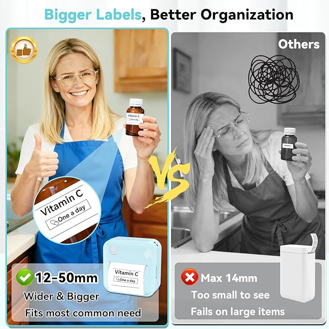 Label Maker Machine - Portable Bluetooth Mini Label Printer - Smartphone Handheld Thermal Sticker Small Labeler Multiple Templates Font Icon Inkless Custom Label for Home Kids School Items