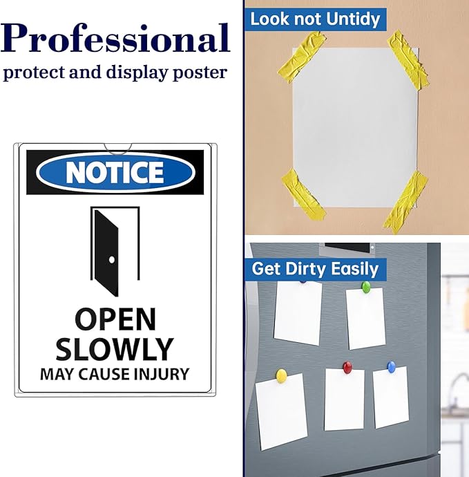 5 Pack Magnetic Sign Holder 8.5 x 11 - Rigid Sheet Protectors with Magnetic Strip Adhesive Strip, Adhesive Frames 8.5 x 11 Magnetic Picture Frames for Refrigerator,Whiteboard,Wall,Door,Window