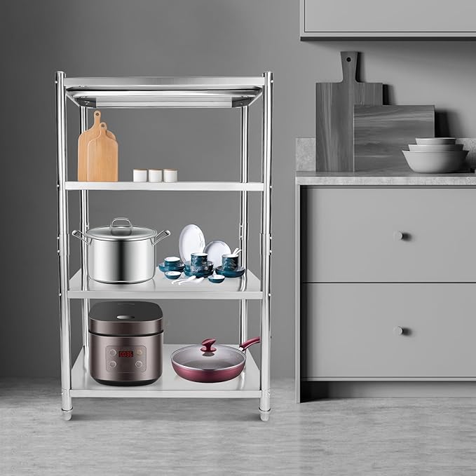 4-Tier Stainless Steel Shelf 31x18 Inch Heavy Duty Shelving Garage Storage Shelves Stainless Steel Shelves for Kitchen, Restaurant, Bar, Utility Room, Garage