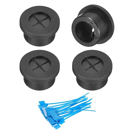 uxcell 4Pcs Cable Cord Grommet, 5/8"(16mm) Rubber Desk Grommets Wire Pass Through Hole Cover with Marked Cable Ties for Home Office Cable Wire Protection, Black