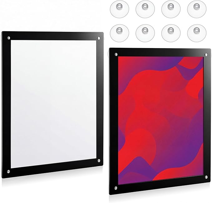 Thyle 2 Pack 8.5 x 11 Acrylic Window Sign Holder with Suction Cups and Black Frame, Clear Acrylic Frames Glass Door Wall Mount Advertising Signage Sign Holder for Mall, Office, Home, Store, Restaurant