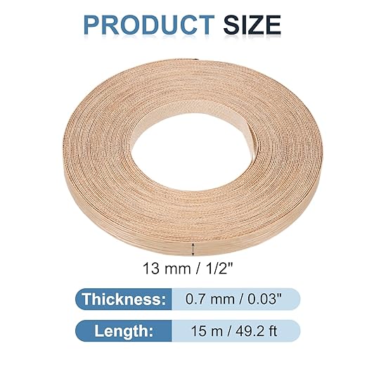 PATIKIL Red Oak Edge Banding, 1/2 in x 49.2 ft Wood Veneer Tape, Pre-glued Flexible