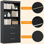 Winkalon 71" Tall Black Bookshelf with Drawers, Bookcase and Bookshelf with 3-Tier Open Shelves, Tall Bookcase Tall Storage Cabinet for Home Office Living Room, 15.8" D x 31.5" W x 71" H