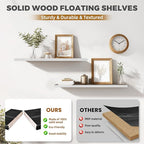 36"x6.8"x1.2" Solid Wood Floating Shelves 2-Pack - Rustic White Finish with Hidden Brackets, Perfect for Storage and Décor in Living Room, Kitchen, Bedroom