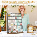 EsLuker.ly Earring Card Display Stand for Vendors Events Selling, Earring Holder Rack Metal 6 Tier 36 Hooks with Wooden Base, Large Capacity Showcase Your Jewelry at Any Event, Black