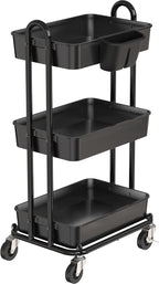 Simple Houseware 3-Tier Multifunctional Rolling Utility Cart with Hanging Bucket, Black