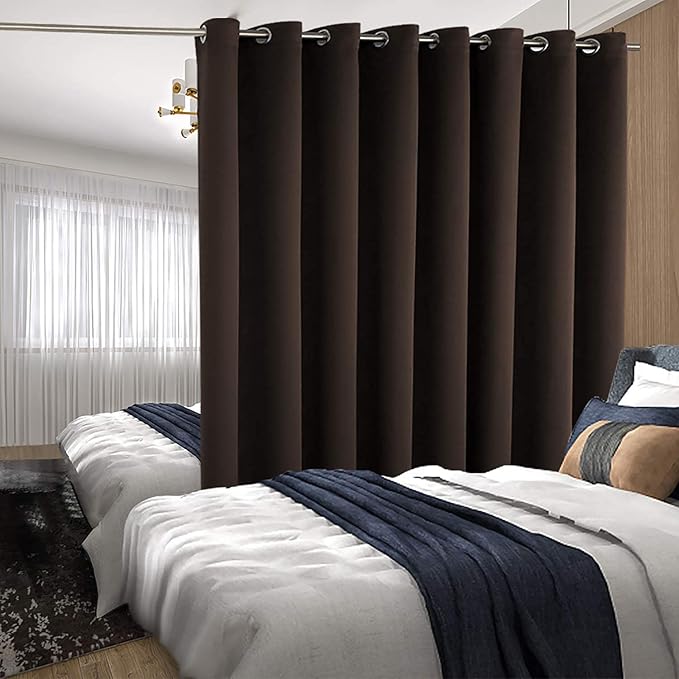 BGment Fashion Sliding Door Curtain 180 X 96 Inches, Wide Thermal Blackout Curtains Room Darkening Room Divider Window Drape, 1 Panel, Brown, 96 Length X Wide 180