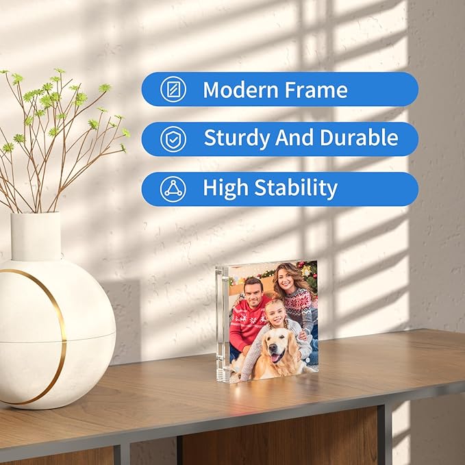 NIUBEE 4x4 Acrylic Frames 3 Pack, Double Sided Clear Picture Print Display Holder