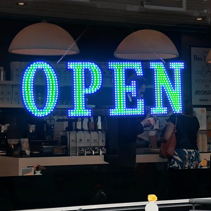 40"x 14" Large Flashing Open Sign for Business, Unique Design Super Bright Open Sign with Hanging Installation for Bar Salon Coffee Stores Club Hotel (Blue & Green)