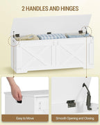 47.2" Storage Chest, Large Storage Trunk with 2 Hinges, Farmhouse Wooden Box Bench, Lift-Top Organizer Chest, Entryway Trunk for Bedroom, Living Room, White SB12103X