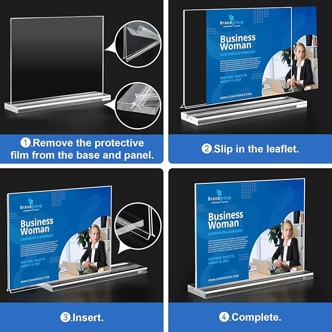 Acrylic Sign Holder 7x5,6 Pack Clear Sign Holder Double Sided Table Menu Horizontal Desktop Display Stand Paper Flyer Holder Tabletop Sign Holder Suitable for Restaurants, Office, Store, Hotels