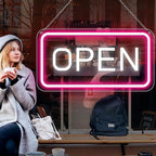 inShareplus 22.8"x 11.8" Open Sign, Super Bright Open Signs for Business, Neon Open Sign with ON/OFF Switch adapter, Electric Light up Sign for Stores, Restaurants Window (Pink&White Horizontal)