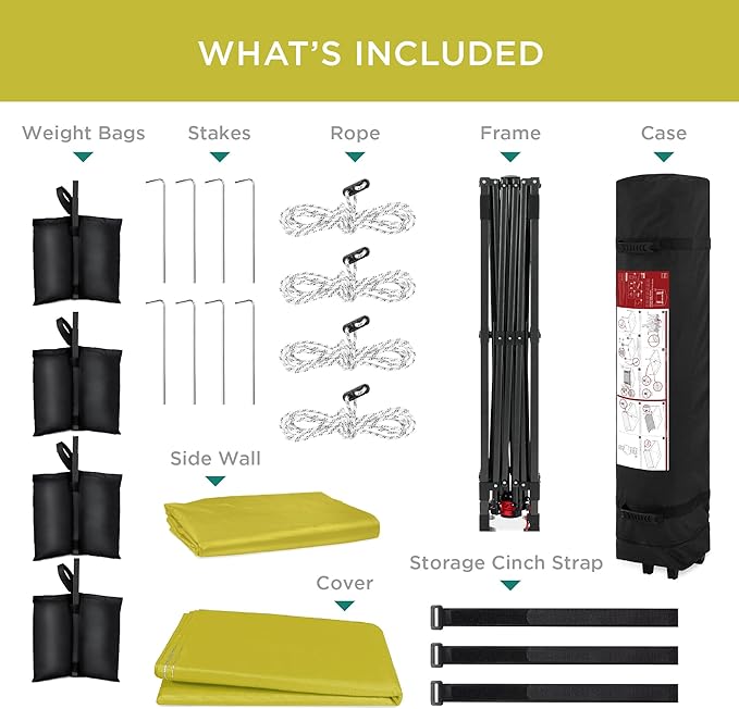 Best Choice Products 10x10ft Easy Pop Up Canopy w/Side Wall, 10 Pockets, Portable Carrying Case, 1-Button Setup, 4 Weight Bags - Yellow