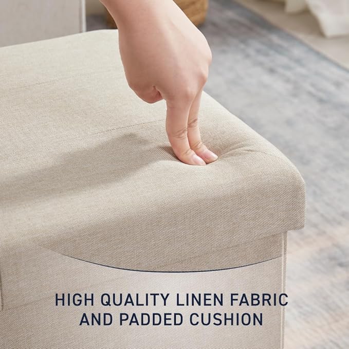 Ornavo Home 43 Inch Folding Storage Ottoman with Storage Bench, Long Large Storage Ottoman Bench, Storage Chest, Foot Rest Stool, Bedroom Bench with Storage - (Beige)