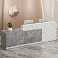 Wood Reception Desk Marble Stone with Checkout Retail Counter L Shaped Modern Mostrador para Negocio Office Desk Closed Front with Storage Drawers for Barber,Salon,Clothing Store