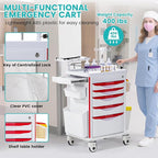 Medical Cart, Rolling Medication Carts with Silent Wheels, Adjustable IV Pole, Trash Bin & O2 Holder, Needle Disposal Holder - Ideal Nursing Trolley for Clinics, Hospitals, Salon