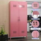 Aobabo Metal Wardrobe Cabinets with Lock, 2 Door Metal Closet wtih 4 Adjustable Shelves and 2 Hannging Rod, Lockable Locker Cabinet, Storage Locker for Home, Office,Pink, Assembly Required