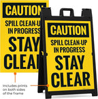 Caution Spill Cleanup in Progress Stay Clear Sidewalk Sign Kit, 24x36 Inches, with A Frame Stand, Made in USA