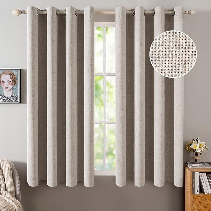 MIULEE Blackout Curtains for Bedroom Linen Texture Solid Thermal Insulated Natural Khaki Grommet Room Darkening Curtains & Drapes Luxury Decor for Living Room Nursery 52x63 Inch (2 Panels)
