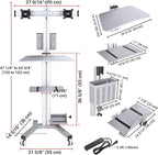 Yescom Mobile PC Stand Workstation with 2 Poles Dual Monitor Mount for 32" Screen Sliver