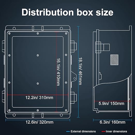Outdoor Electrical Junction Box, ABS Water Resistant Enclosure with Internal Mounting Panel & Hinged Cover, 16.1" H* 12.2" L* 5.9" W