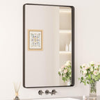 Keonjinn Black Bathroom Mirror for Vanity 24 x 36 Inch Metal Framed Wall Mirror Matte Black Rounded Rectangle Farmhouse Mirror, HD Tempered Glass, Wall-Mounted Decorative Mirrors(Horizontal/Vertical)