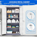 INTERGREAT Storage Cabinet with Doors and Shelves, Metal Garage Storage Cabinets with Lock, Black Lockable Steel Supply Cabinet for Home Office, Warehouse (Grey White)