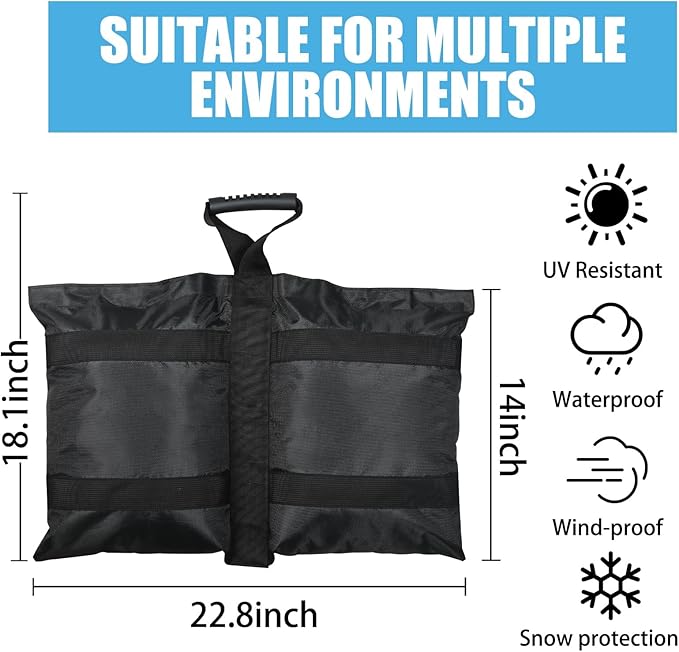 TRINKA 240 LBS Plus Size Canopy Weights Sand Bags Set of 4-1680D Oxford Heavy Duty Sandbags for Outdoor Tent, Patio Umbrella, Gazebo, Sun Selter, Windproof Pop up Tent Weights, Black (No Sand)
