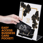 Remerry 12 Pcs Acrylic Sign Holder with Business Card Holder Slanted Paper Stand Clear Brochure Display Stand Heavy Duty Plastic Signs for Office Table Advertisement Flyer (4 x 6 Inch)
