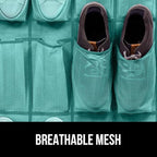 GORILLA GRIP Over the Door Shoe Organizer, 24 Large Breathable Mesh Pockets, Space Saving Hanging Storage Holder, Closet Rack Hanger Holds Up to 40 lbs, Hangs on Closets, Shoes, Accessories, Turquoise