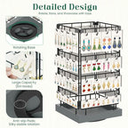 EsLuker.ly Rotating Earring Display Holder Stand for Vendors Events Selling, Large Capacity 64 Hooks Jewelry Rack with Wooden Base for Earring Card Sales, Enhances Retail Visibility(Dark Grey)