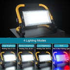 ERAY LED Construction Spotlight, Work Light 8000LM 13500mAh LED Work Light 2 Charging Methods / 4 Modes/Power Bank/Remote Control/Timer / 70 LED, Solar Construction Light for Camping