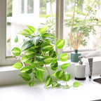 Artificial Devil's Ivy Golden Pothos Fake Plant,Hanging Potted Plants for Wall Home Patio Indoor Outdoor Decor(H 26in)