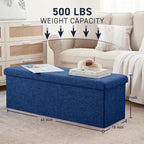 Ornavo Home 43 Inch Folding Storage Ottoman with Storage Bench, Long Large Storage Ottoman Bench, Storage Chest, Foot Rest Stool, Bedroom Bench with Storage - (Navy)
