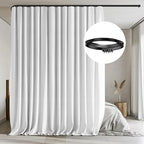 Room Divider Curtains with Flexible Ceiling Tracks Set,Blackout Curtain Ceiling Mount Curtain Track Privacy Room Dividers Ceiling Track Curtain Rod(White Drape & Black Rail W 12.5 × H 7 FT)